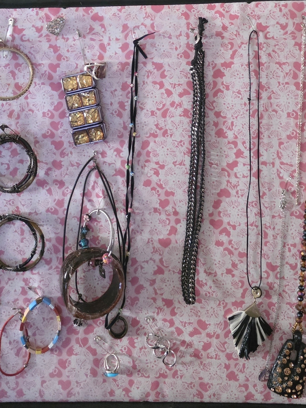 Multi-Chain Black and Silver Layered Necklace with Pendant